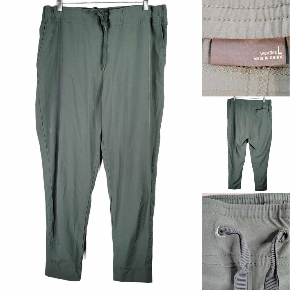 Eddie Bauer Jogger Pants Womens Size L Green Pocket Drawstring Ankle Length